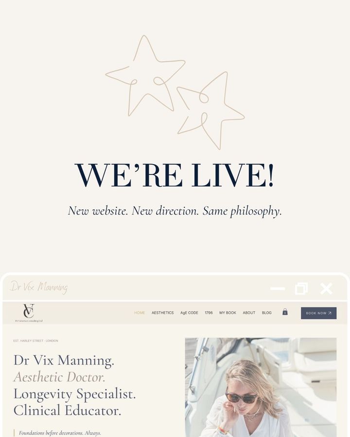 After: “We’re live!” post announcing Dr Vix Manning’s new website