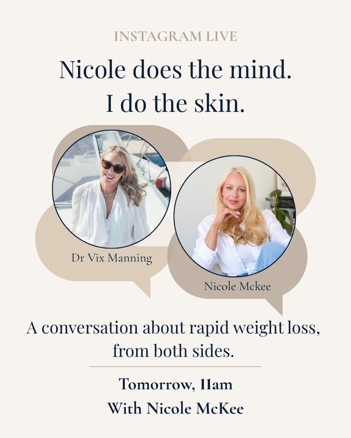 After: Instagram Live announcement with Nicole McKee, “Nicole does the mind. I do the skin.”