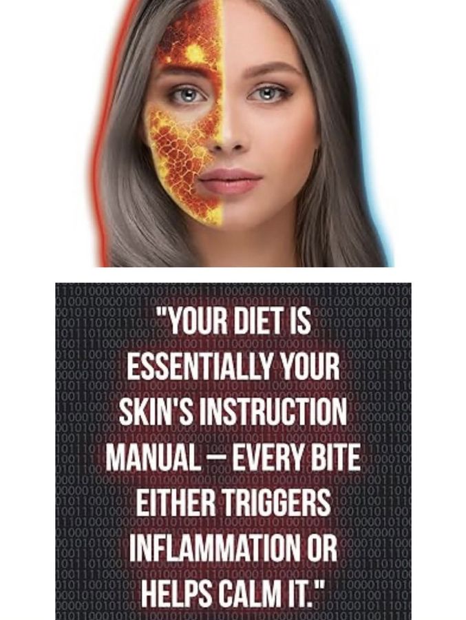 Before: quote post reading “Your diet is essentially your skin’s instruction manual”, under a split-face skin image