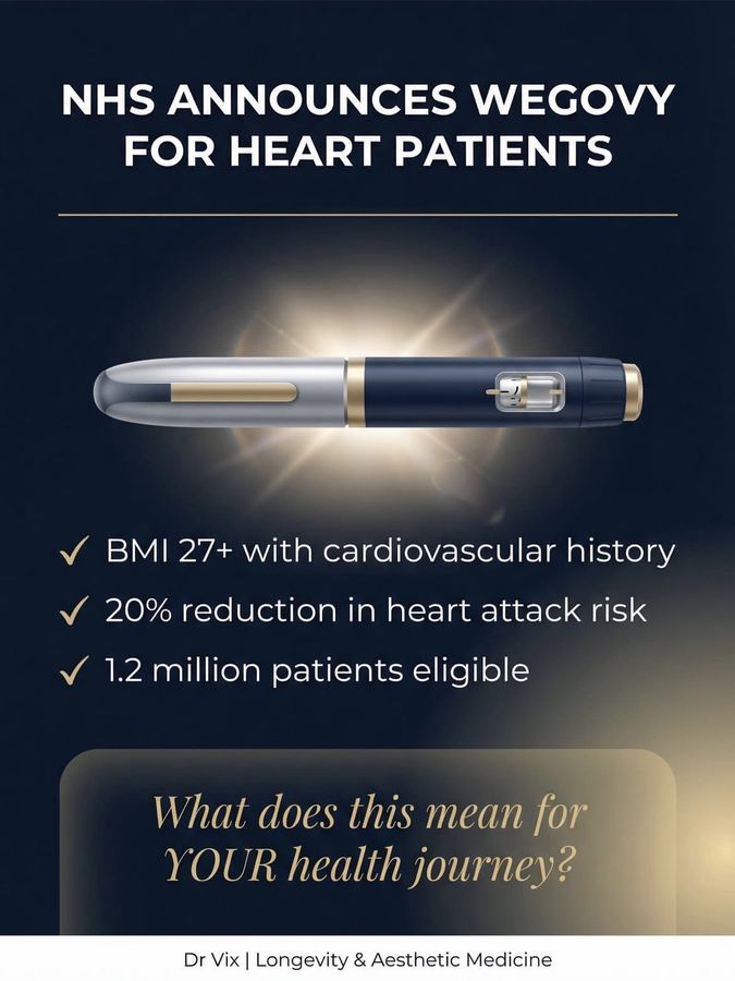 Before: news post, “NHS announces Wegovy for heart patients”, with an injection pen
